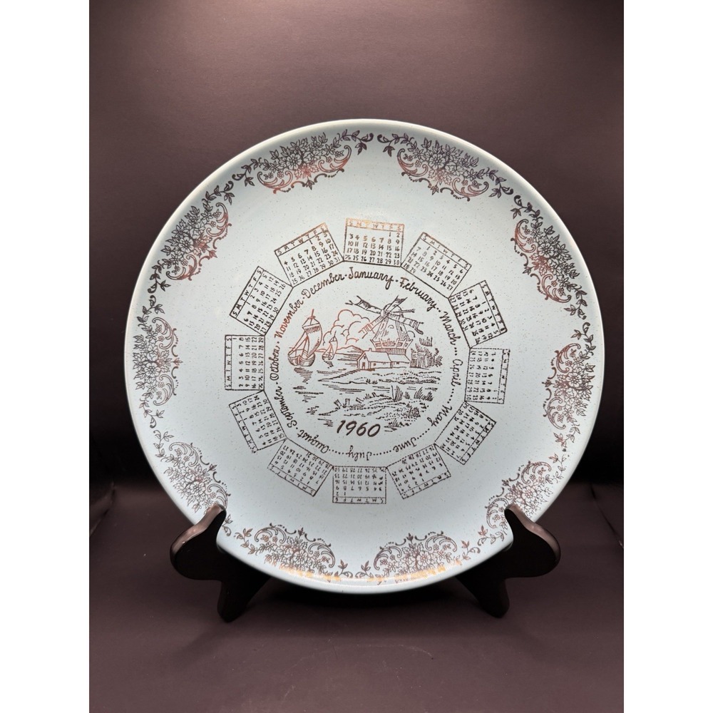 Vintage 1960 Taylor Smith Taylor Calendar Plate Pebbleford Turquoise 10"